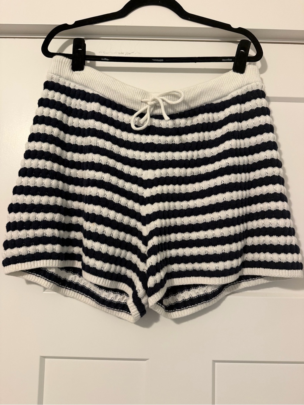 Knit Shorts in White and Navy Stripe